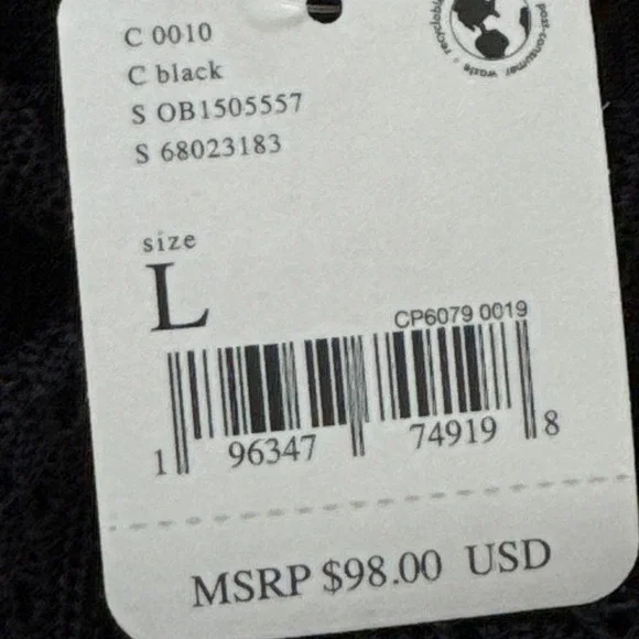 Free People Black Sheer Knit Long Sleeve Top‎ Lightweight Layering Size L - Picture 8 of 10